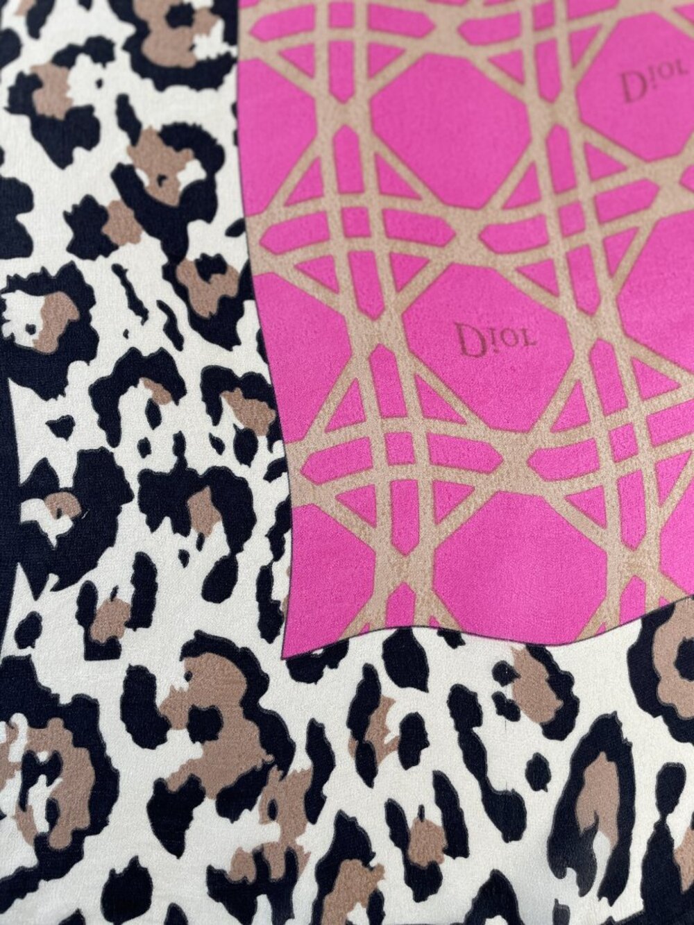 Vintage Christian Dior Silk Chiffon Scarf Leopard Pink Logo 66" x 24" - Picture 6 of 16